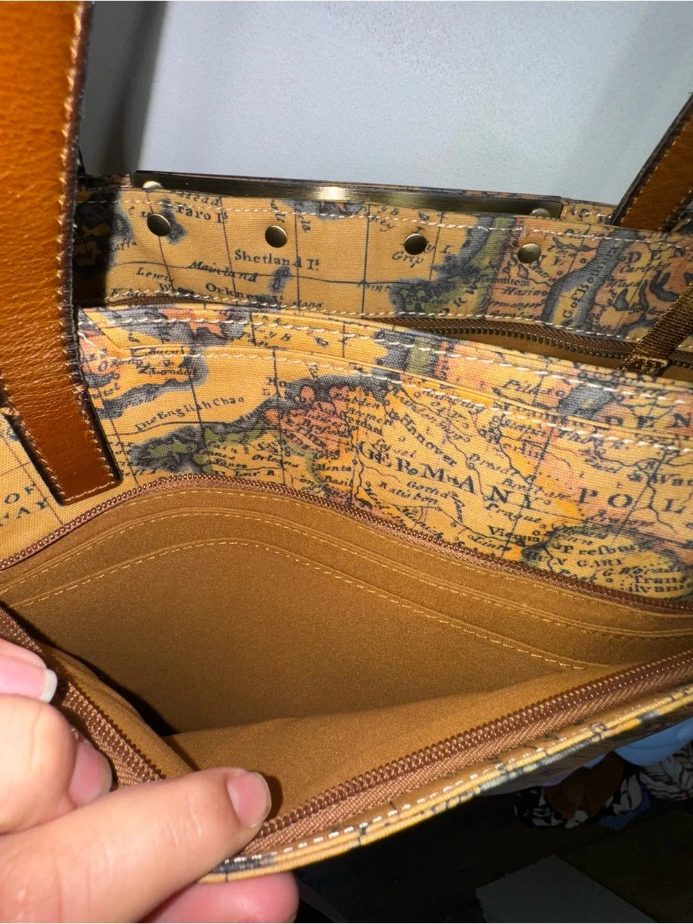 Patricia Nash Map-Print Tote in Tan and Brown with Gold Accent
